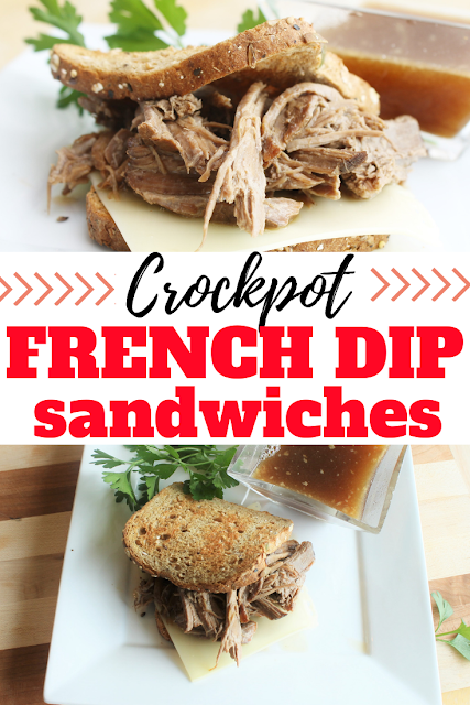 Delicious Crockpot French dip sandwiches make the perfect fall or winter dinner.  Great for using leftover beef roast.