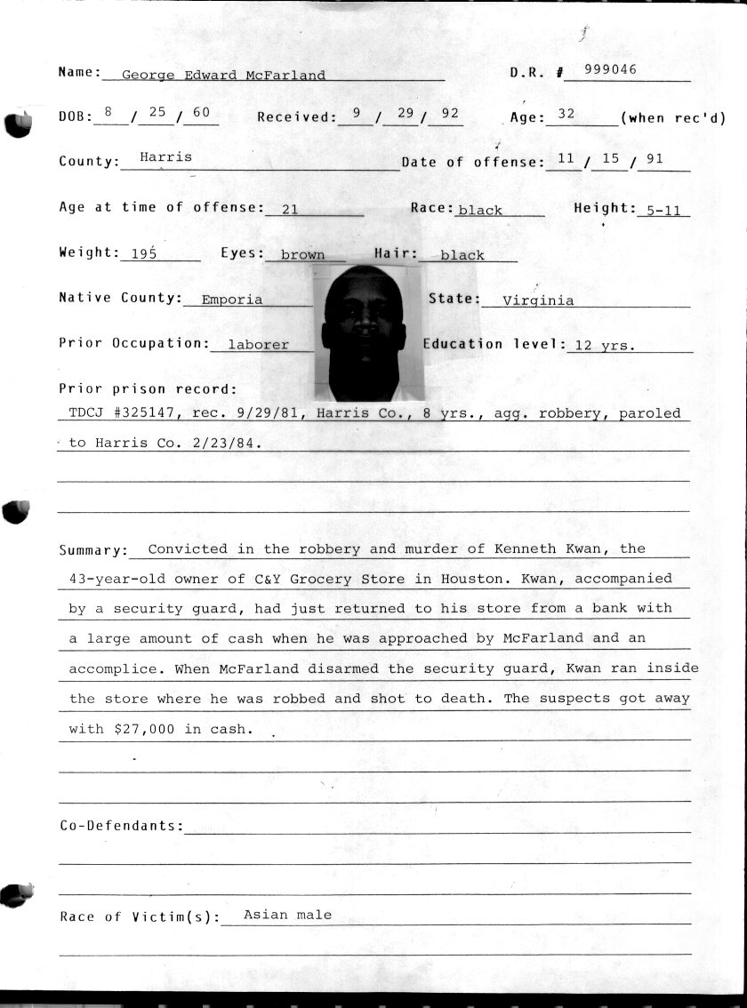 McFarland Texas Death Row My Crime Library