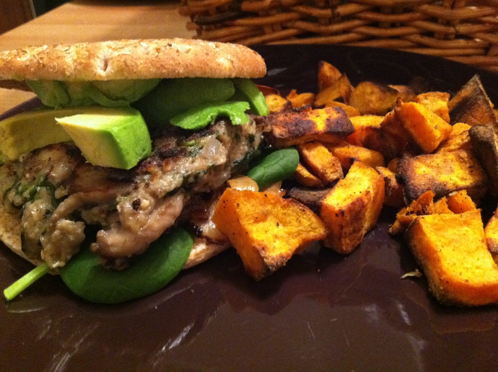 abigailology Mushroom Spinach Burgers with Sweet Potato Bites