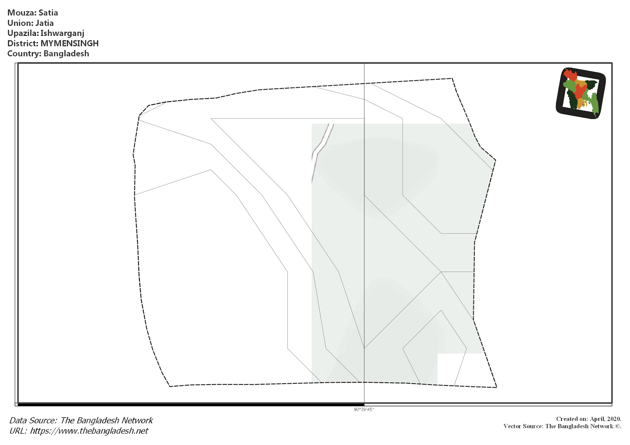 Map of Satia Mouza of Ishwarganj Upazila, MYMENSINGH, Bangladesh.