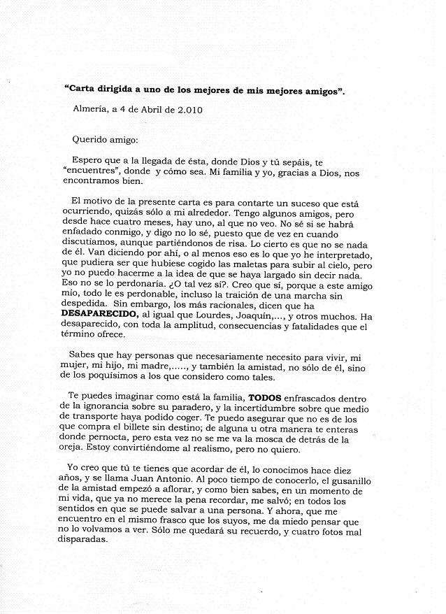 Juan Antonio Sánchez Sánchez CARTA DE UN AMIGO