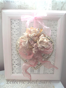 Pink Frame with lace background and heart with slik roses