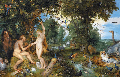 old painting depicting adam and eve in the garden of eden