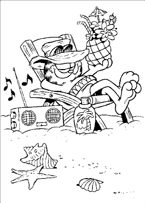 Coloring pages of Garfield chillin' out at the beach