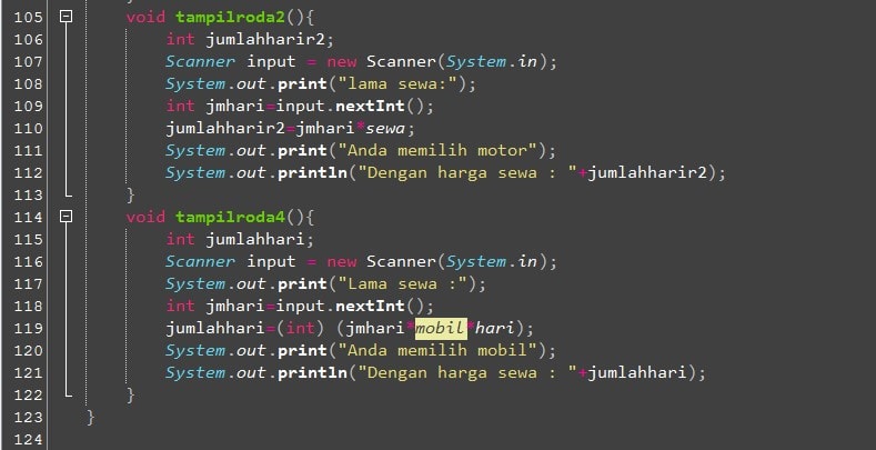 Contoh program Rental Mobil dan Motor dengan konsep oop pada java ...