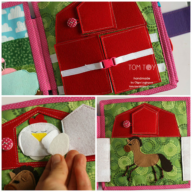 Quiet book for Olivia. Handmade busy cloth book for a girl, barn, farm quiet book page