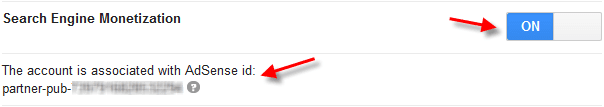 Custom search engine monetization via the Ads tab.