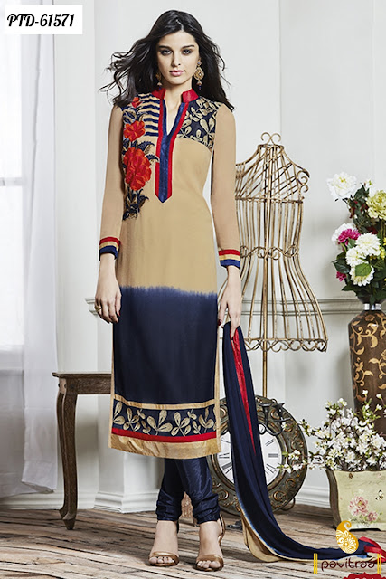 Shop Cream Color Santoon Designer Casual Wear Churidar Salwar Kameez Online Shopping with Price at Pavitraa.in