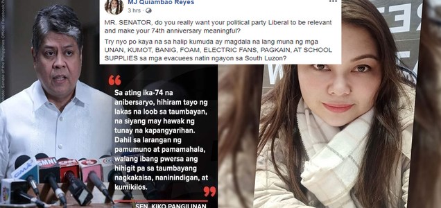 Netizen tells Sen. Pangilinan & LP to forget about staging a comeback in PH politics, urges Pangilinan instead to distribute relief goods to Taal evacuees | PTN