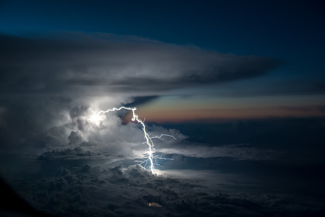 Lightning seen from plane above Colombia