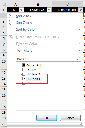 Autofilter Data Pada Excel 3
