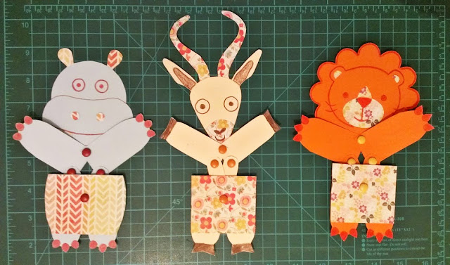 juguetes de papel articulados - hipopótamo, gacela y león