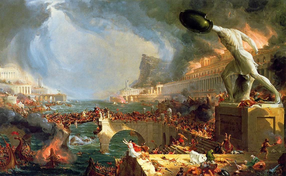 The Course of Empire: Destruction. Thomas Cole. Oil on canvas, 1836, 39 ½ x 63 ½ in. Collection of The New-York Historical Society, 1858. The Course of Empire: Destruction. Thomas Cole. Oil on canvas, 1836, 39 ½ x 63 ½ in. Collection of The New-York Historical Society, 1858.