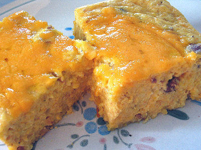 Egg And Cornmeal Pudding With Refried Beans