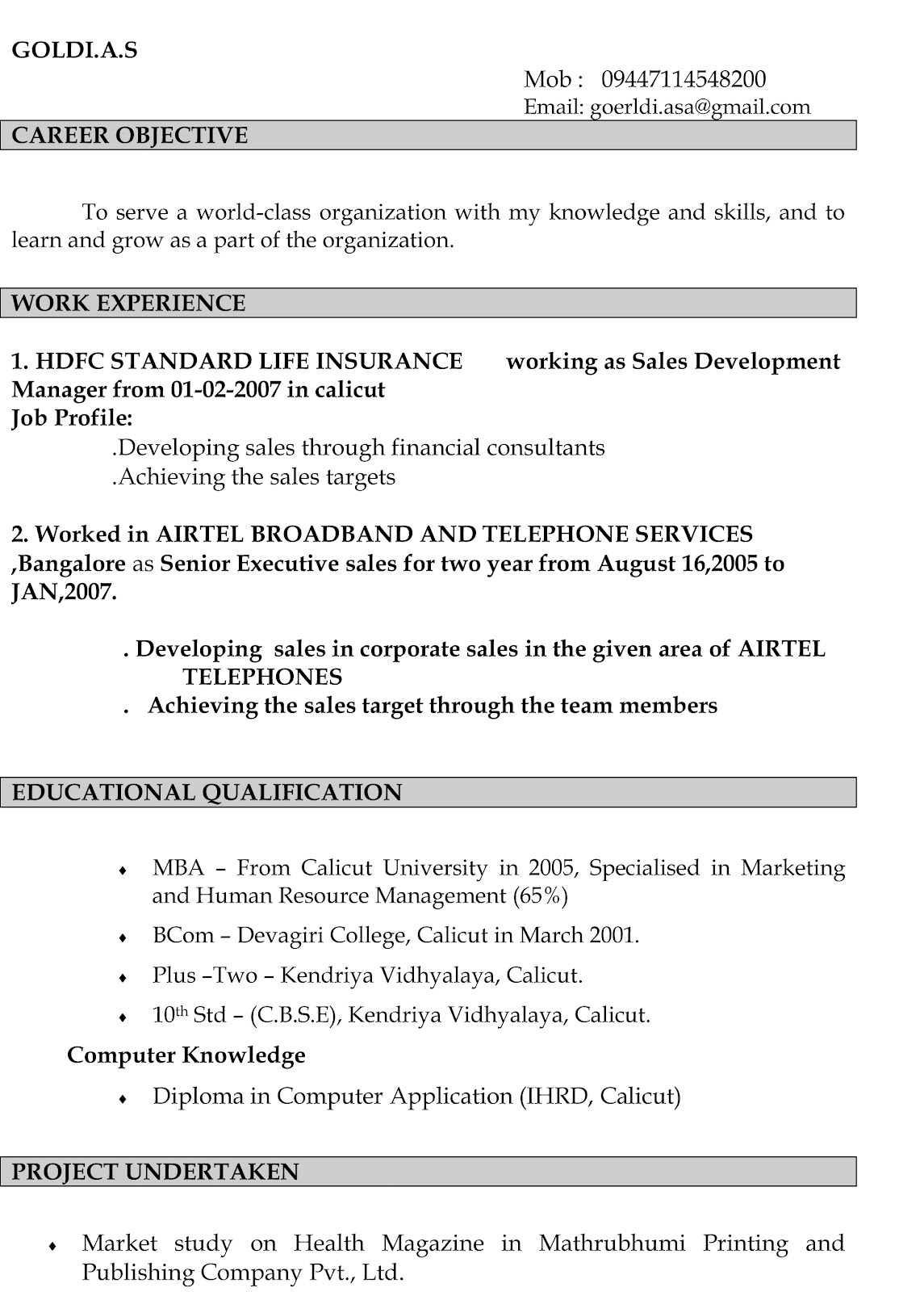 resume format normal pdf