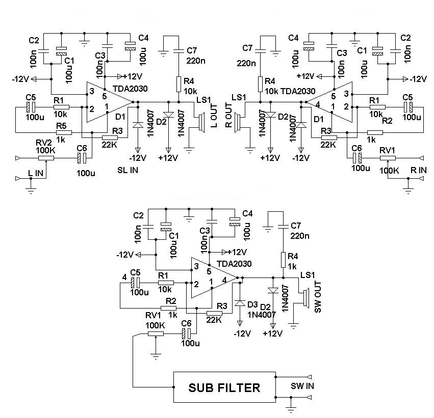 Simple 2.1 Surround Speaker System Circuit Diagram | Supreem Circuits
