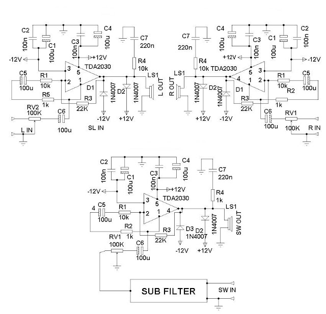 Simple 2 1 Surround Speaker System Circuit Diagram | download free