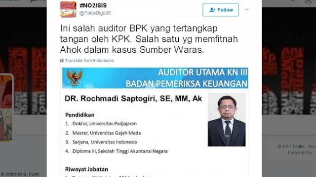 PEJABAT BPK YANG KENA OTT KPK BERGELAR DOKTOR, PERNAH FITNAH AHOK DALAM AUDIT RS SUMBER WARAS