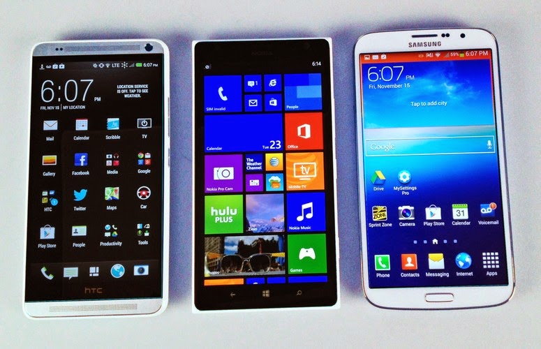 latest flagship phones S5, Lumia 1520, HTC One M8 Windows