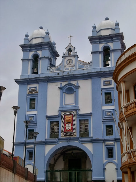 Blue and white church in Terceira, Azores, Portugal, on Semi-Charmed Kind of Life