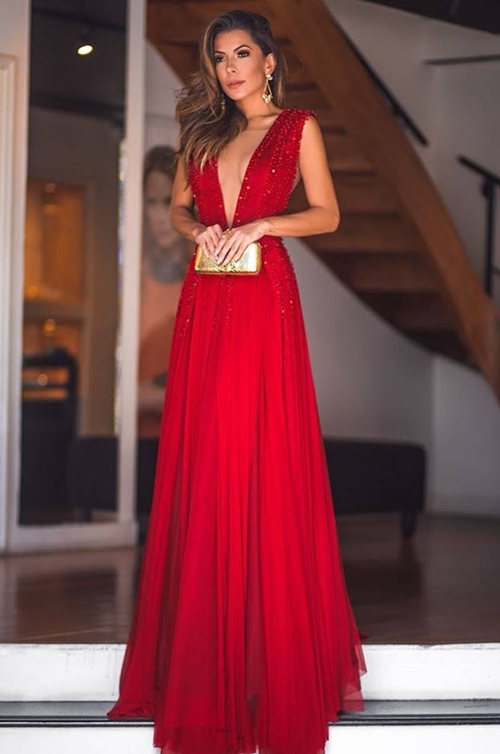 vestido de festa vermelho longo 