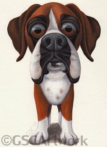 boxer dog cartoon caricature animal pet potrait acrylic painting