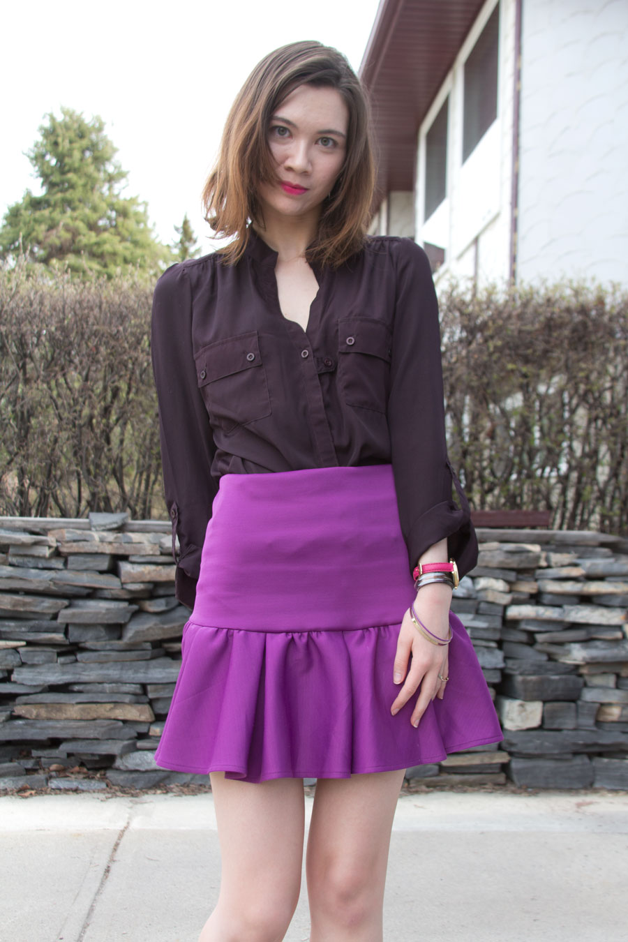 radiant orchid, scuba skirt, spring fashion, summer fashion, Lady Dutch, monochromatic outfit, ASOS, Pantone colour of the year, Fergie Shoes, 