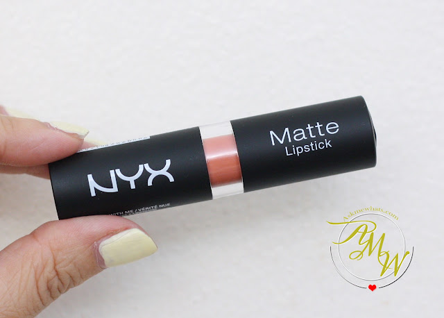 a photo of NYX Matte Lipstick review in shade Bare with Me MLS 38