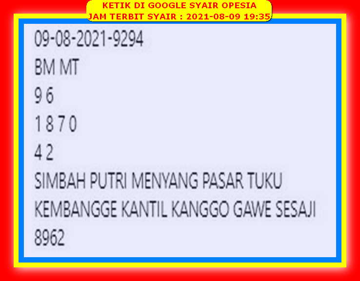 Syair Togel Hk 9 Agustus 2021 Forum Syair Asiktoto