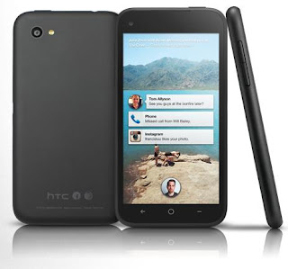 HTC First facebook-phone in black color showing back,front and side view