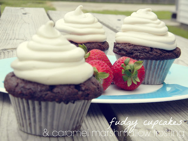 Fudgy Cupcakes with Caramel Marshmallow Frosting