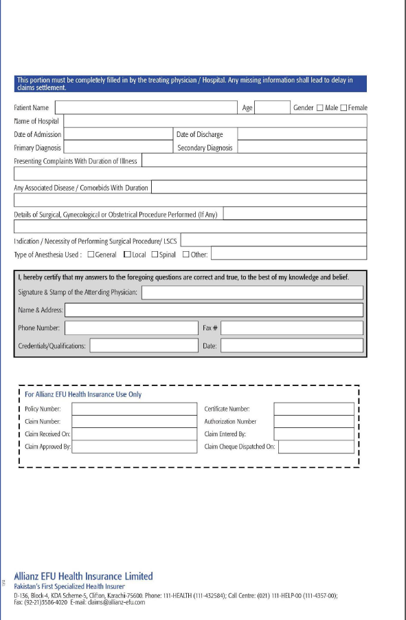 TEVTA News Allianz efu Medical Claim Form for TEVTA Employees