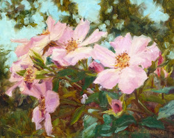 rose bush pink oil painting sold linen