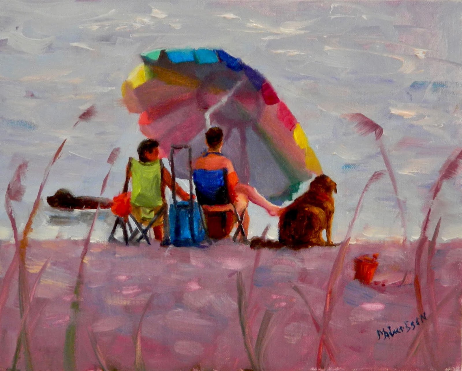 Paint Dance Dog Beach Afternoon 8x10 Oil Dog Beach Brohard
