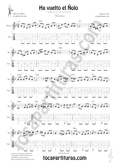  Tablatura y Partitura de Banjo Punteo de Ha vuelto el Ñolo Tablature Banjo Tabs Sheet Music