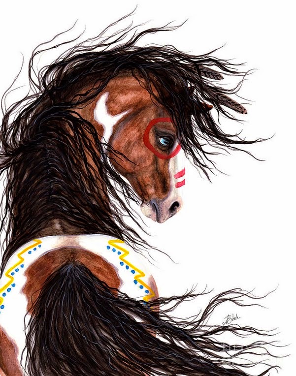 pinturas-en-acuarela-caballos-con-pelo-largo cuadros-de-caballos-con-crin-larga