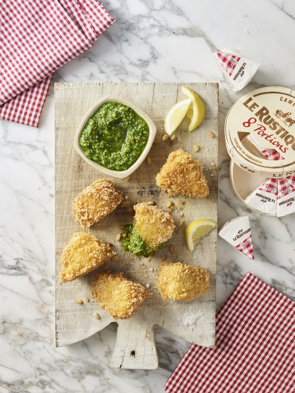 Fried Le Rustique Camembert Pieces And Nettle Pesto