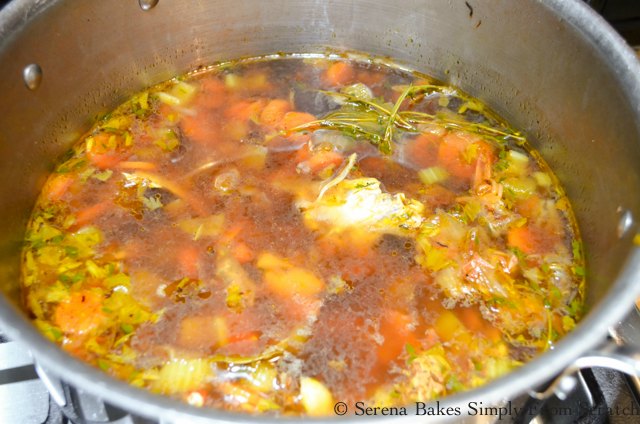 Seafood Stock recipe stir in water and salt. Cook for 1 hour from Serena Bakes Simply From Scratch.