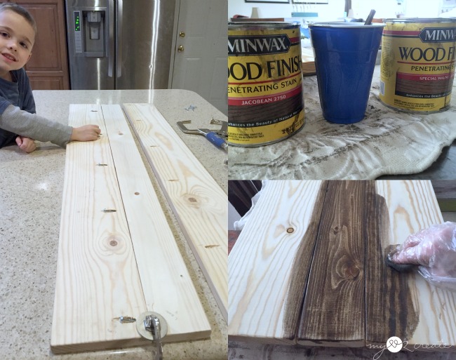 building top with pocket holes and staining wood