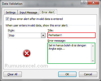 Alert Error Data Validation Excel