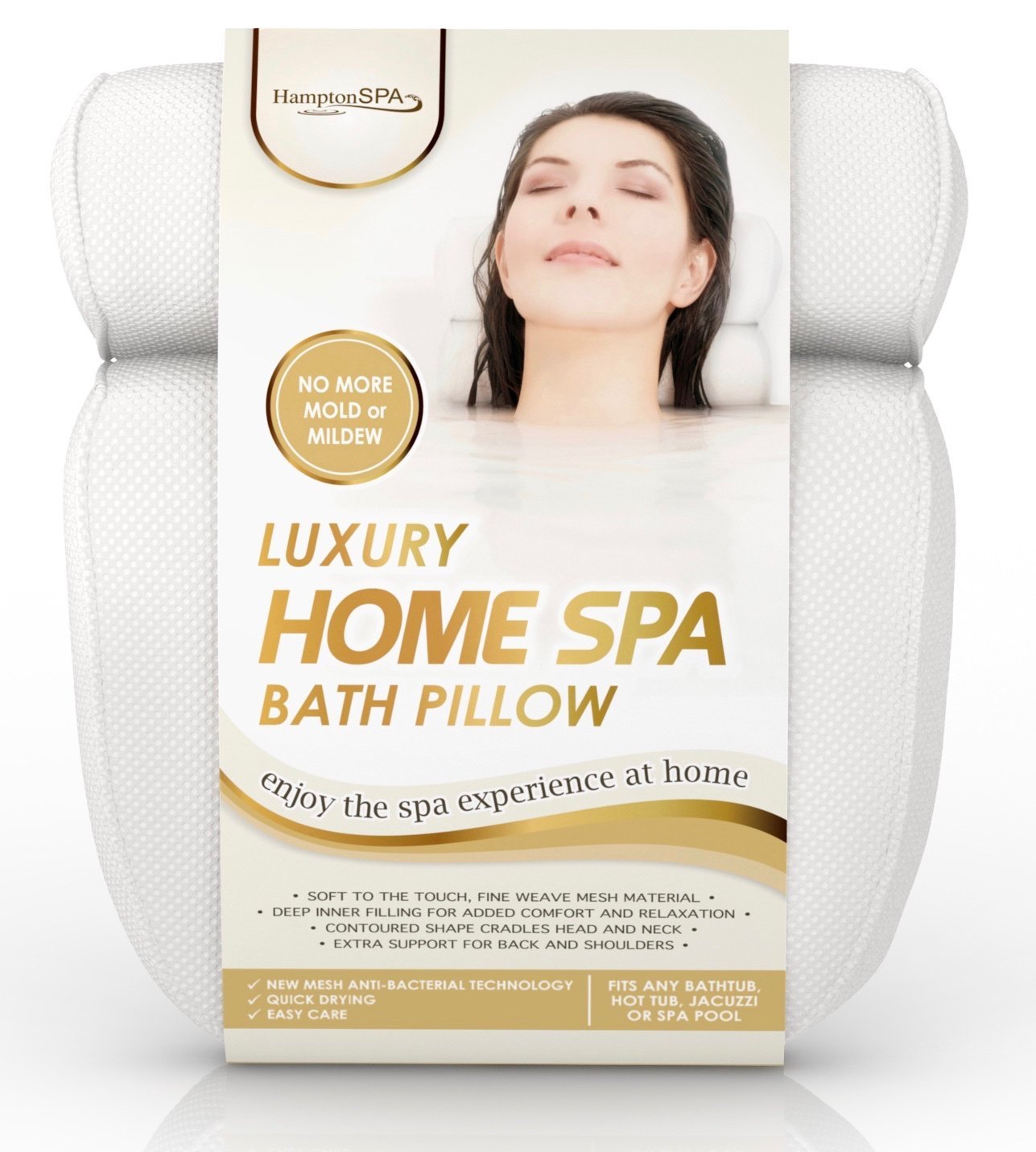 Luxury Home Spa Bath Pillow • Deep Cushion Cradles Head and Neck, Hugs