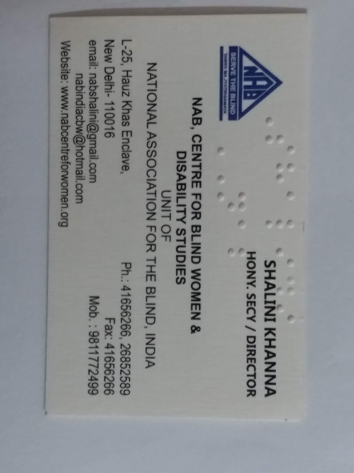 Esha People for the blind 2 more Braille Cards