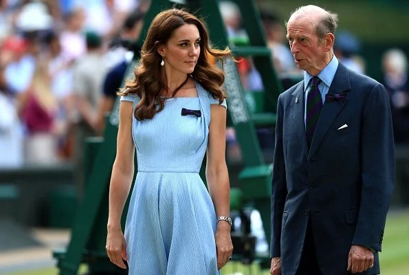 Kate Middleton wore Emilia Wickstead Jordin Dress, In2Design pearl earrings and Aldo Nicholes heel shoes