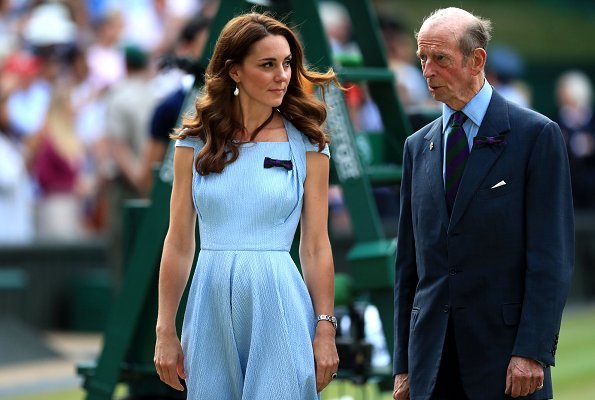 Kate Middleton wore Emilia Wickstead Jordin Dress, In2Design pearl earrings and Aldo Nicholes heel shoes