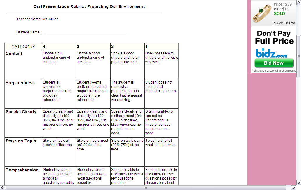 Rubistar essay rubric image