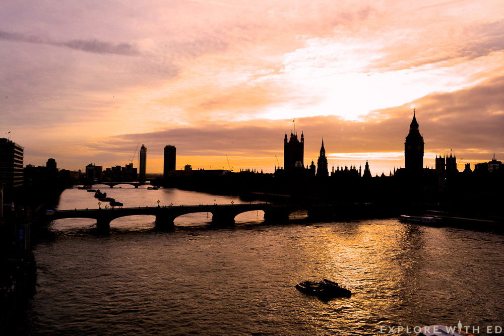 Sunset over Big Ben and the Houses of Parliament viewed from the London Eye
