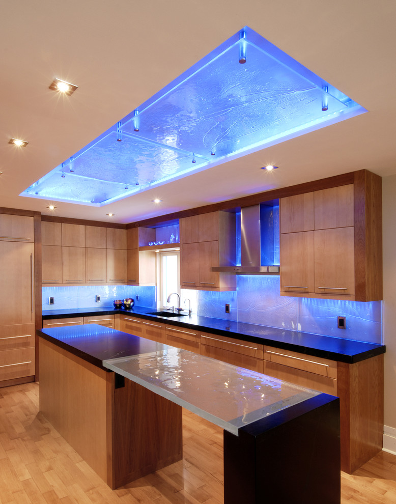 Blue Glass Countertops And Backsplash Backlit With Custom LED Adorable Backsplash Lighting Model Blue Glass Countertops And Backsplash Backlit With Custom LED Adorable Backsplash Lighting Model
