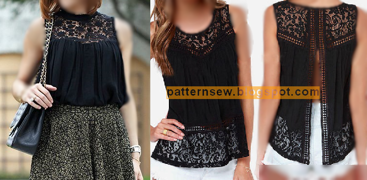 باترون بلوزة بالدانتيل مقاس 36 56 Pattern Sewing