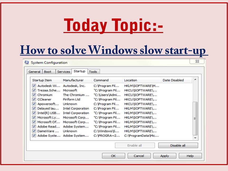 How to solve Windows slow startup - alwzlearn computer