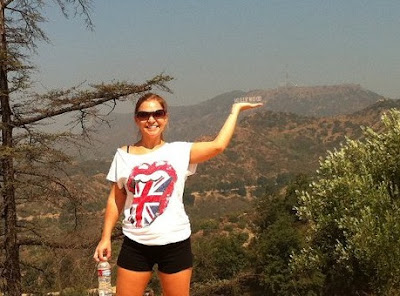 Holding up the Hollywood sign at the Griffith Observatory www.thebrighterwriter.blogspot.com #California
